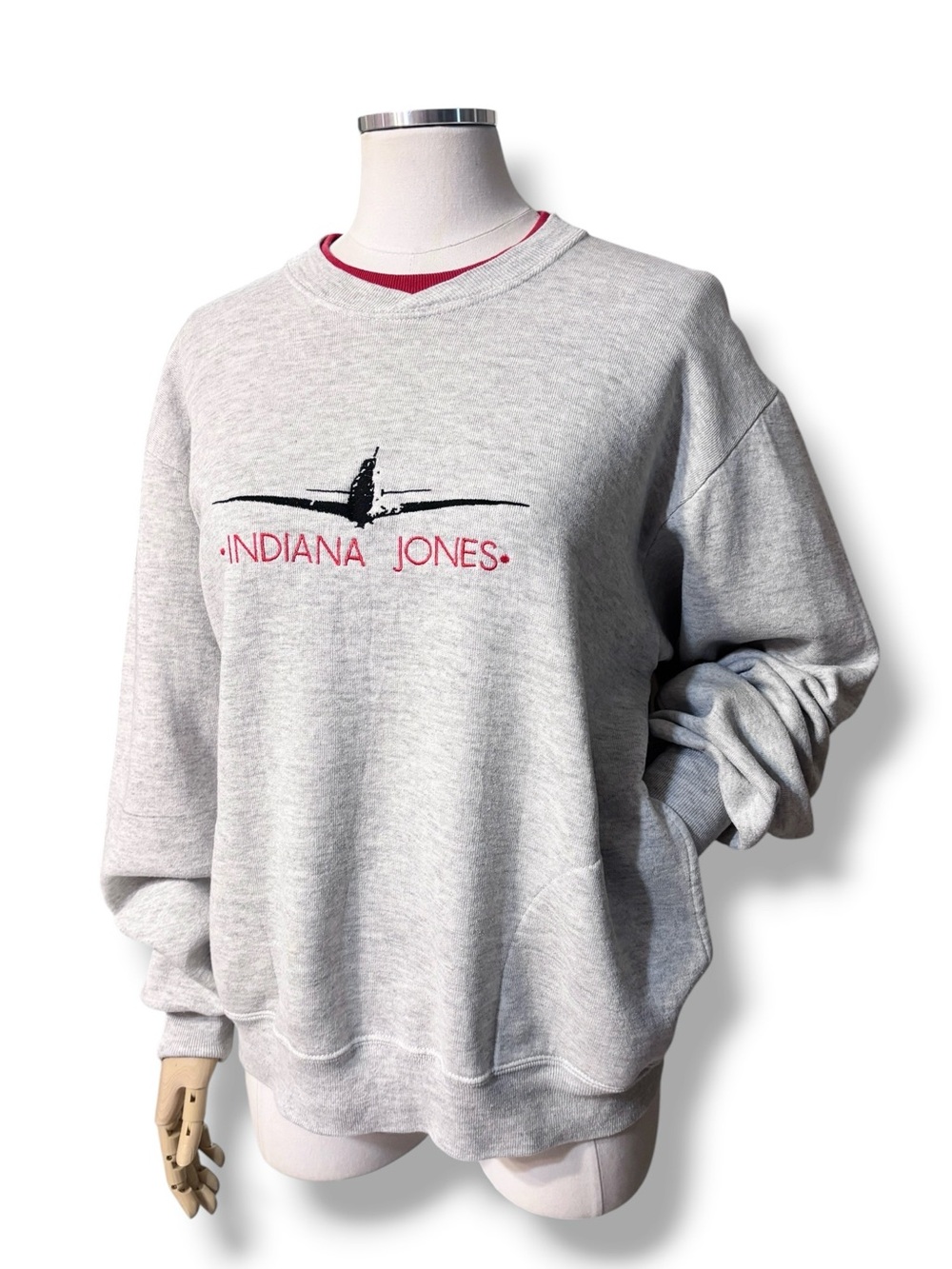 DISNEY Grey Indiana Jones Stunt Spectacular Embroidered Sweatshirt Large VINTAGE